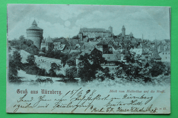 AK Nürnberg / 1898 / Mondschen Karte / Stadtansicht Turm Burg Häuser Straße
